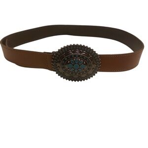 Womens Belt Large 32-39” Buckle Cowgirl Rodeo Boho Western Bonded Leather